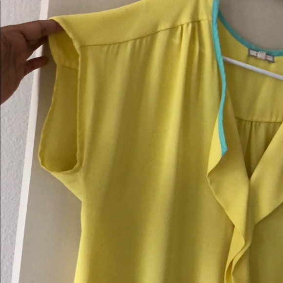 PLEIONE LARGE POLY BLOUSE YELLOW TURQUOISE TRIM - Picture 5 of 8